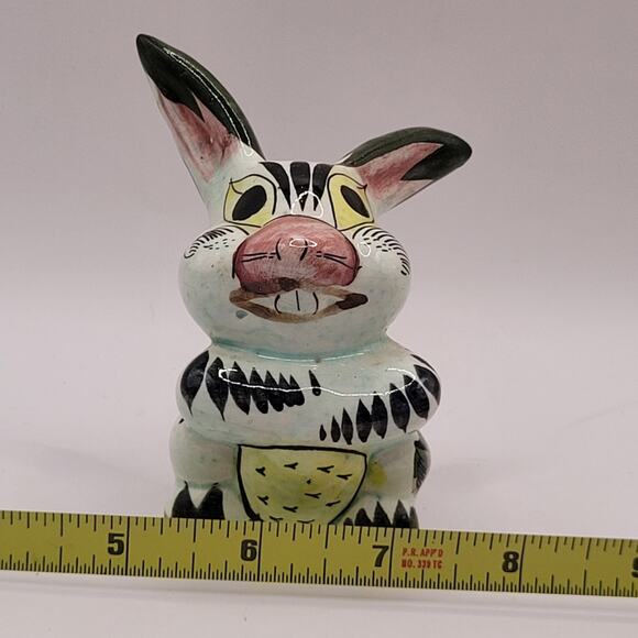 Vintage Hand Painted Tonala Ceramic Bunny Rabbit 4" Tall Mexico - Picture 8 of 8